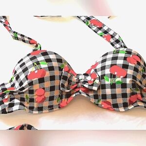 Hot Topic Gingham & Cherries Black & White Bikini Top S Old Navy Bottoms M
